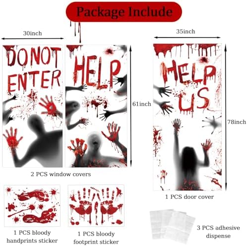 Bloody Halloween Window Cover Halloween Door Poster Decorations, Bloody Handprints Scary Silhouette, Bloody Window Indoor Décor for Party