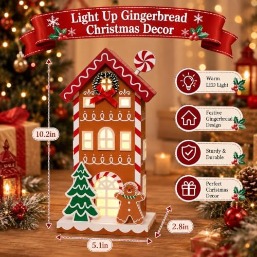 Gingerbread House Christmas Decorations for Home Light Up Christmas Decor