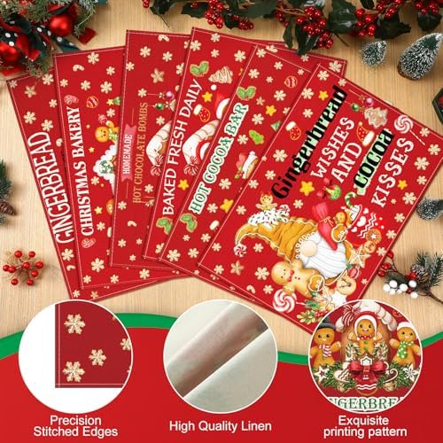 Hushee 6 Pack Christmas Gingerbread Man Placemats 12x18 Inch Washable