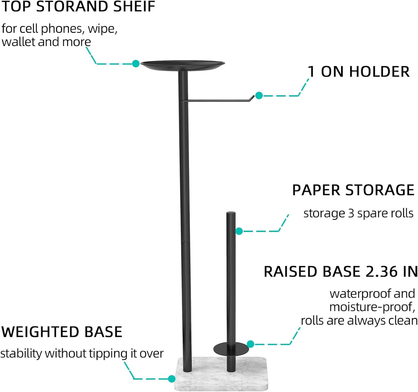 FEILERN Toilet Paper Holder Stand for Bathroom Floor Standing Toilet Roll Dispenser Storages 4 Reserve Rolls, with Top