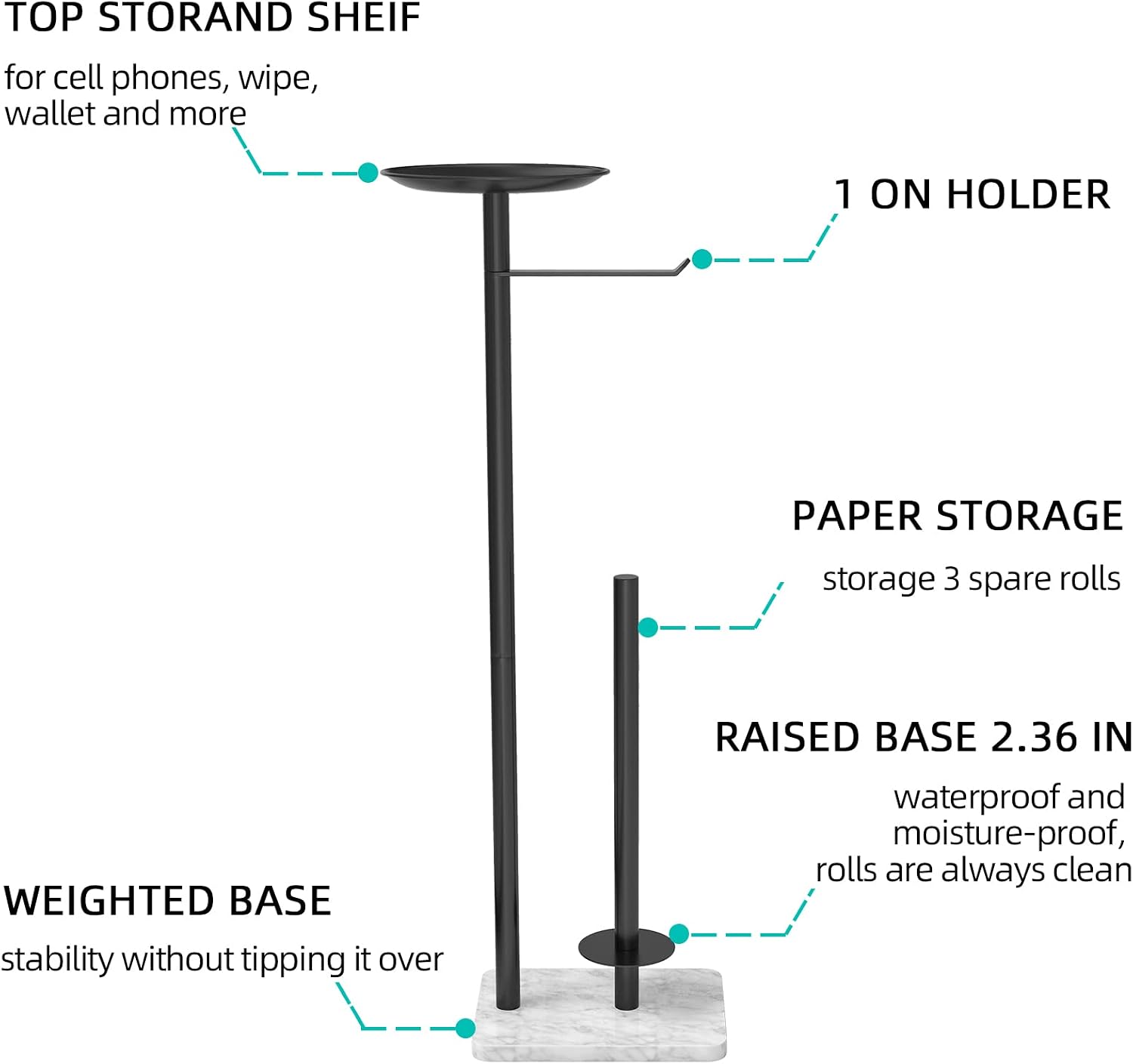 FEILERN Toilet Paper Holder Stand for Bathroom Floor Standing Toilet Roll Dispenser Storages 4 Reserve Rolls, with Top