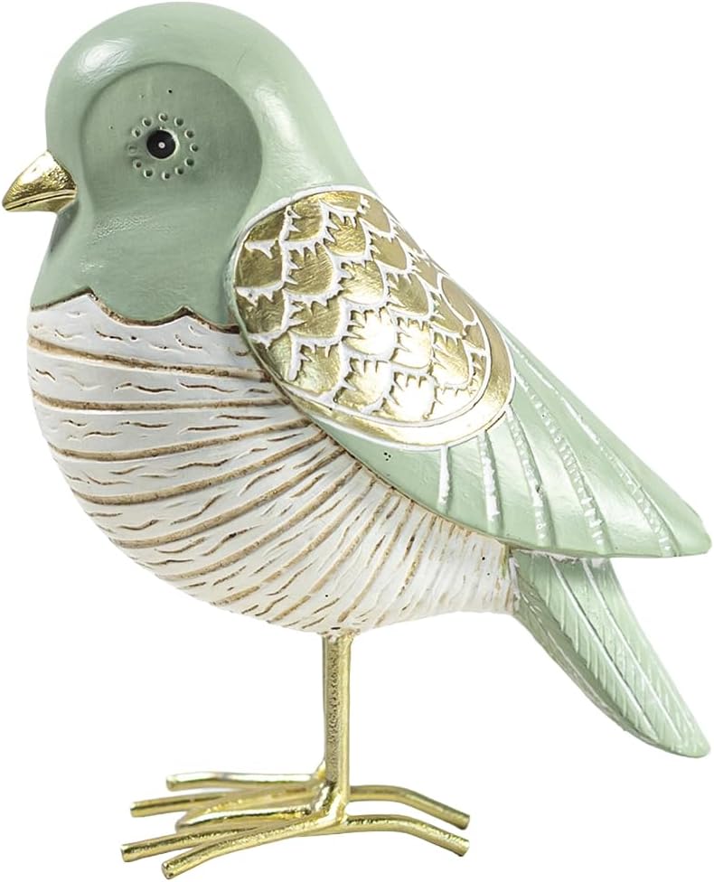 Elegant & Gold Bird Resin Statue / Green