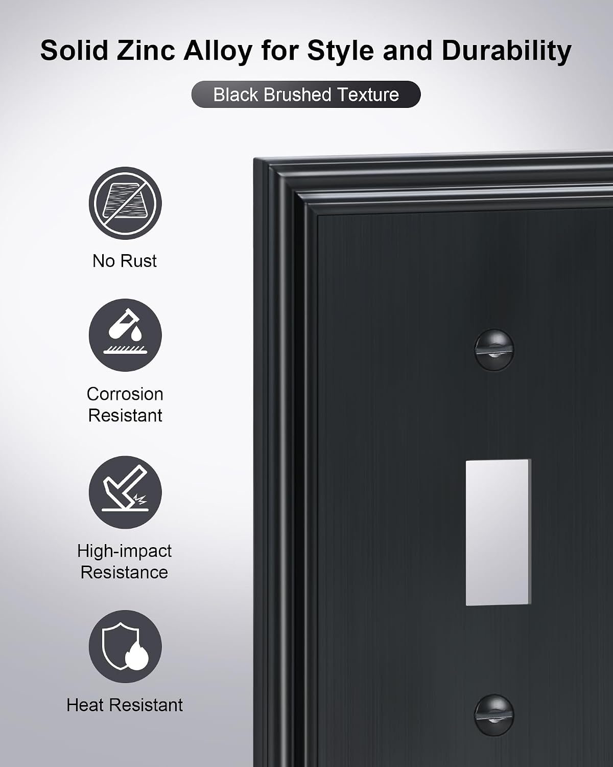 6-Pack Zinc Alloy Single Toggle Light Switch Cover Plate, Solid Wall Plate | Decorative Switch Plate Covers, Durable 1