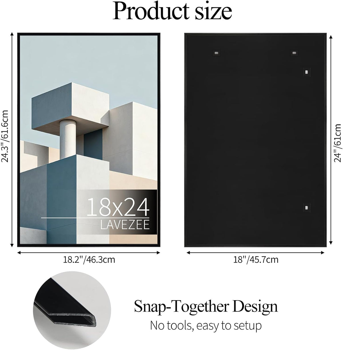 Lavezee 18x24 Poster Frame Black, 6 Packs Lightweight 18 x 24 Poster Frames for Wall Mounting, Display 24x18 Pictures