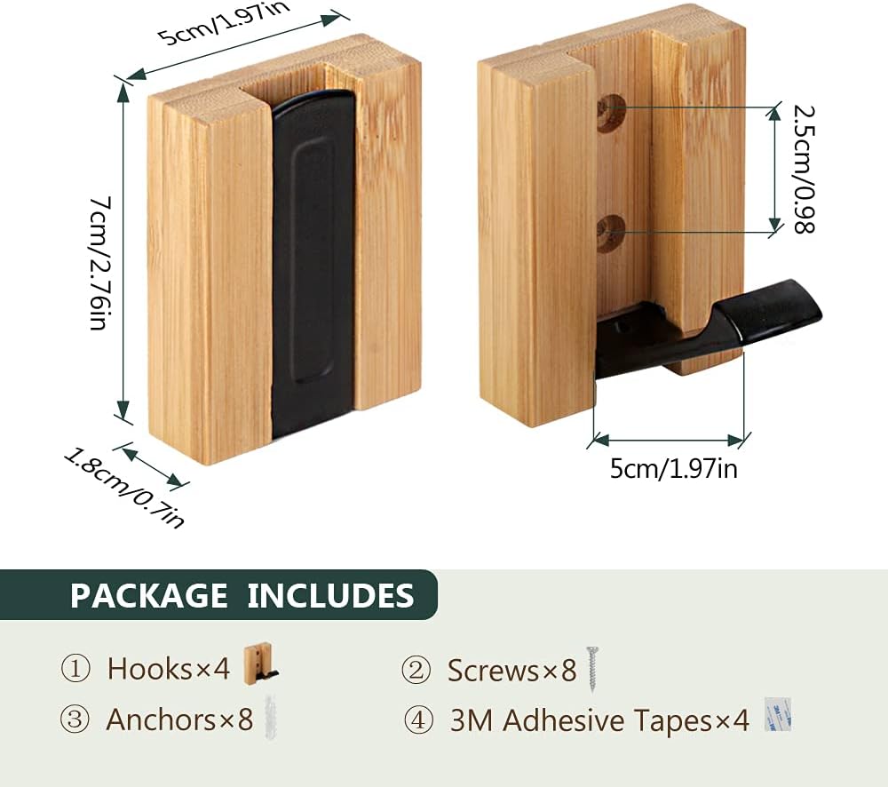 Wooden Wall Hooks Wall Mounted Wall Hooks / Set of 4