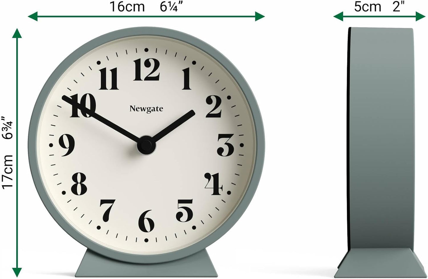NEWGATE® Theatre Mantel Clock | Modern Classic Round Design | Asparagus Green | Contemporary Style for Desk, Table