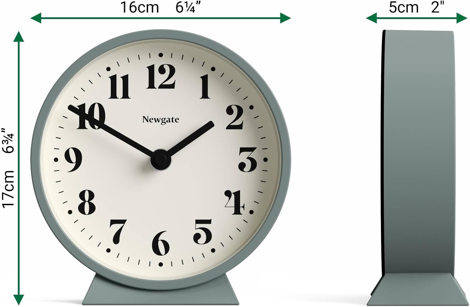 NEWGATE® Theatre Mantel Clock | Modern Classic Round Design | Asparagus Green | Contemporary Style for Desk, Table