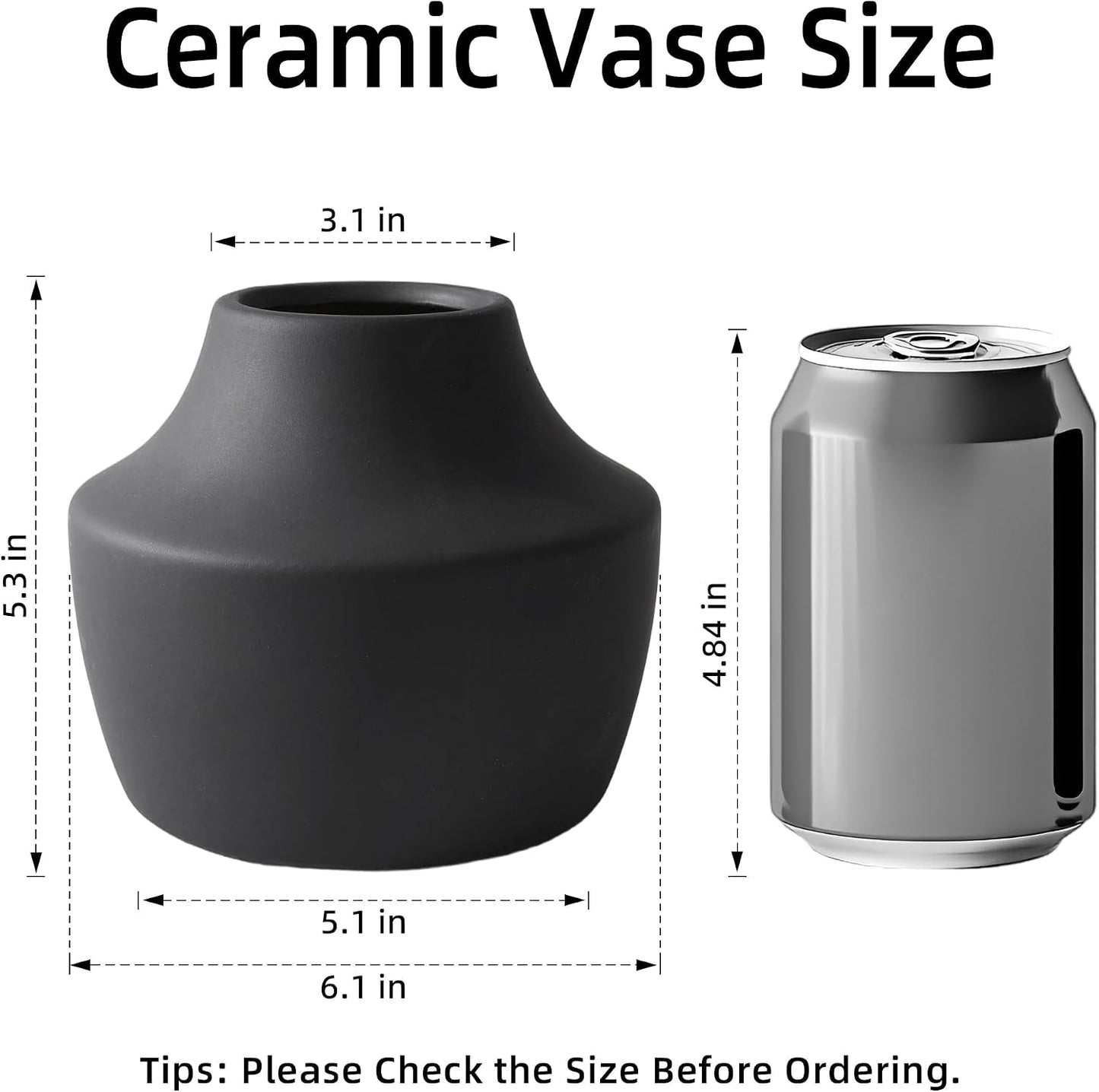 Black Ceramic Flower Vase / 5.3inch Black / 5.3 Inch