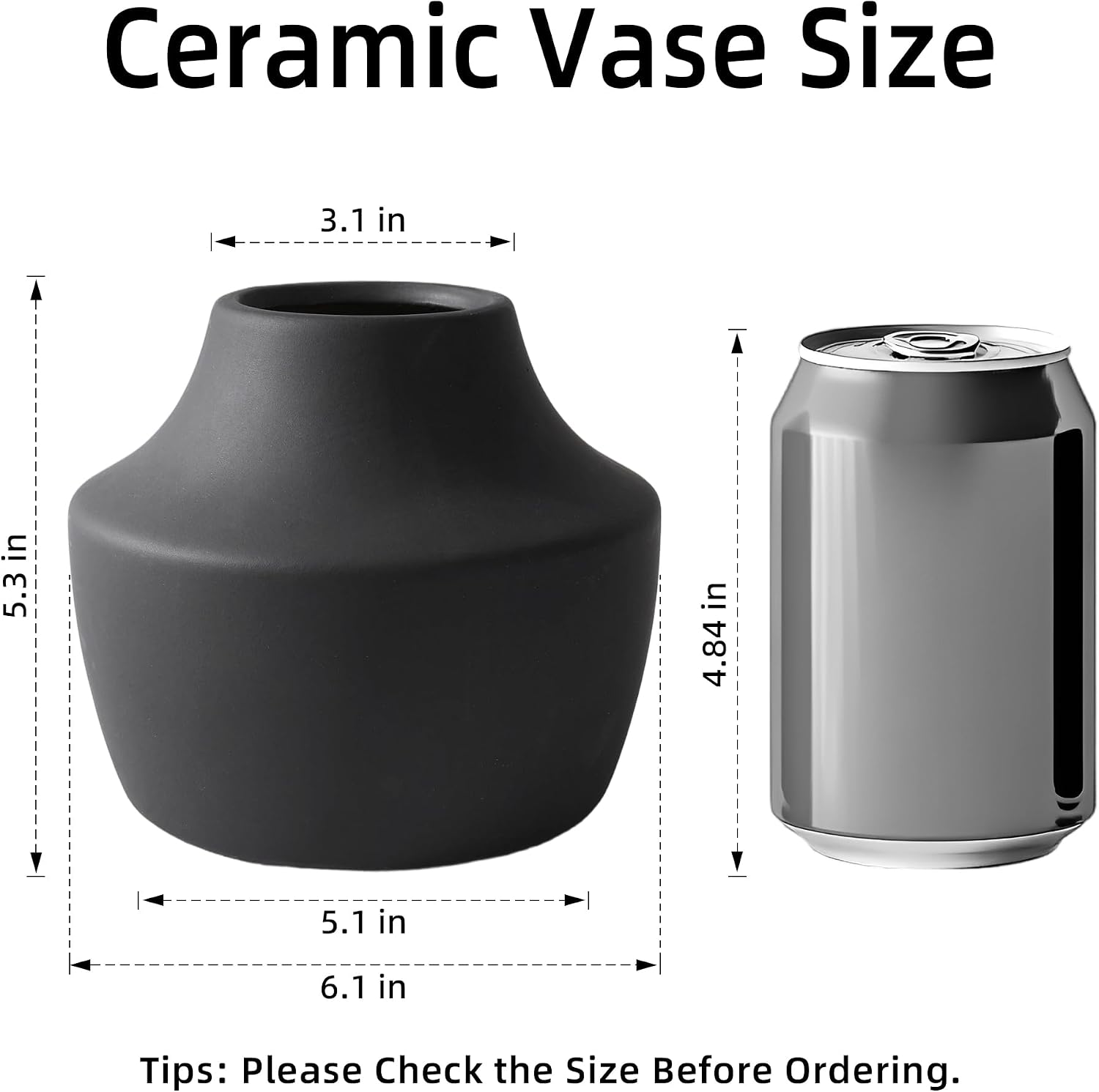 Black Ceramic Flower Vase / 5.3inch Black / 5.3 Inch