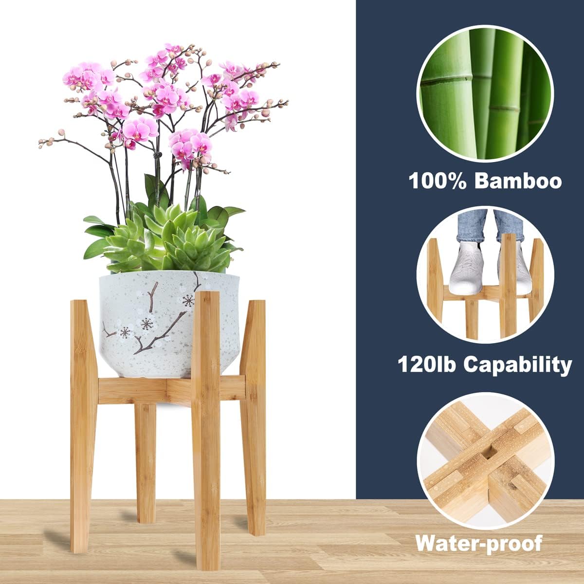 OERGKE 2 PACK Adjustable Plant Stand Indoor, Bamboo Mid Century Modern Plants Stands, Corner Flower Holder for Living