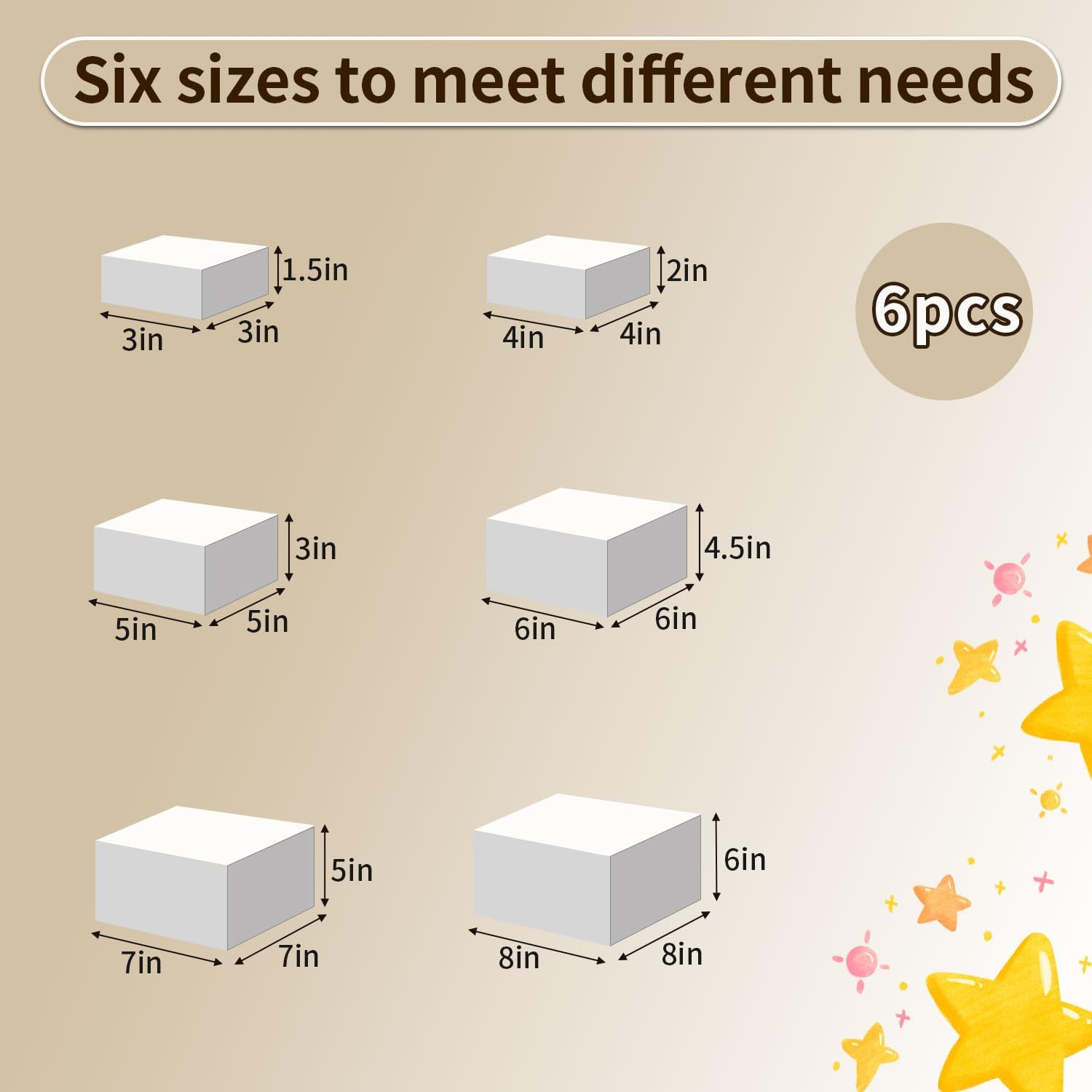 Display stands / Mini Acrylic Signs / White / 3in To 8in / Set of 6