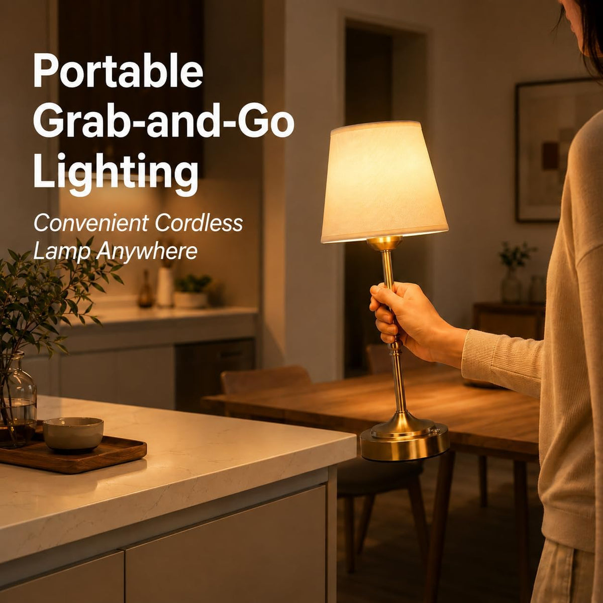 FLY2SKY Rechargeable Gold Cordless Table Lamp,3 Color Dimmable Bedside Lamp | 8H High Runtime,200H+ Low Runtime,LED