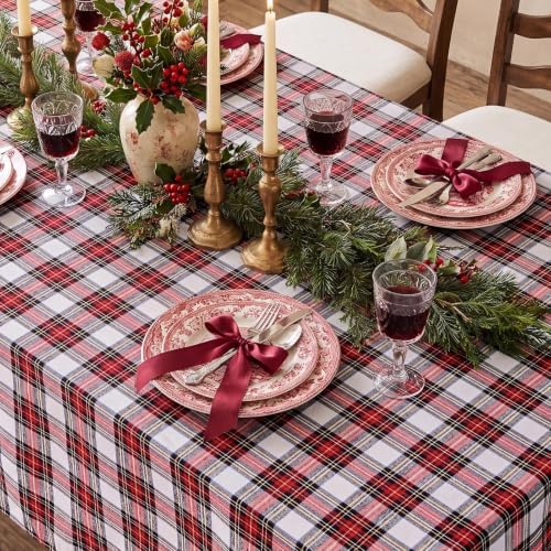 Romanstile Christmas Checkered Tablecloth Rectangle, Red White, 54 x 80