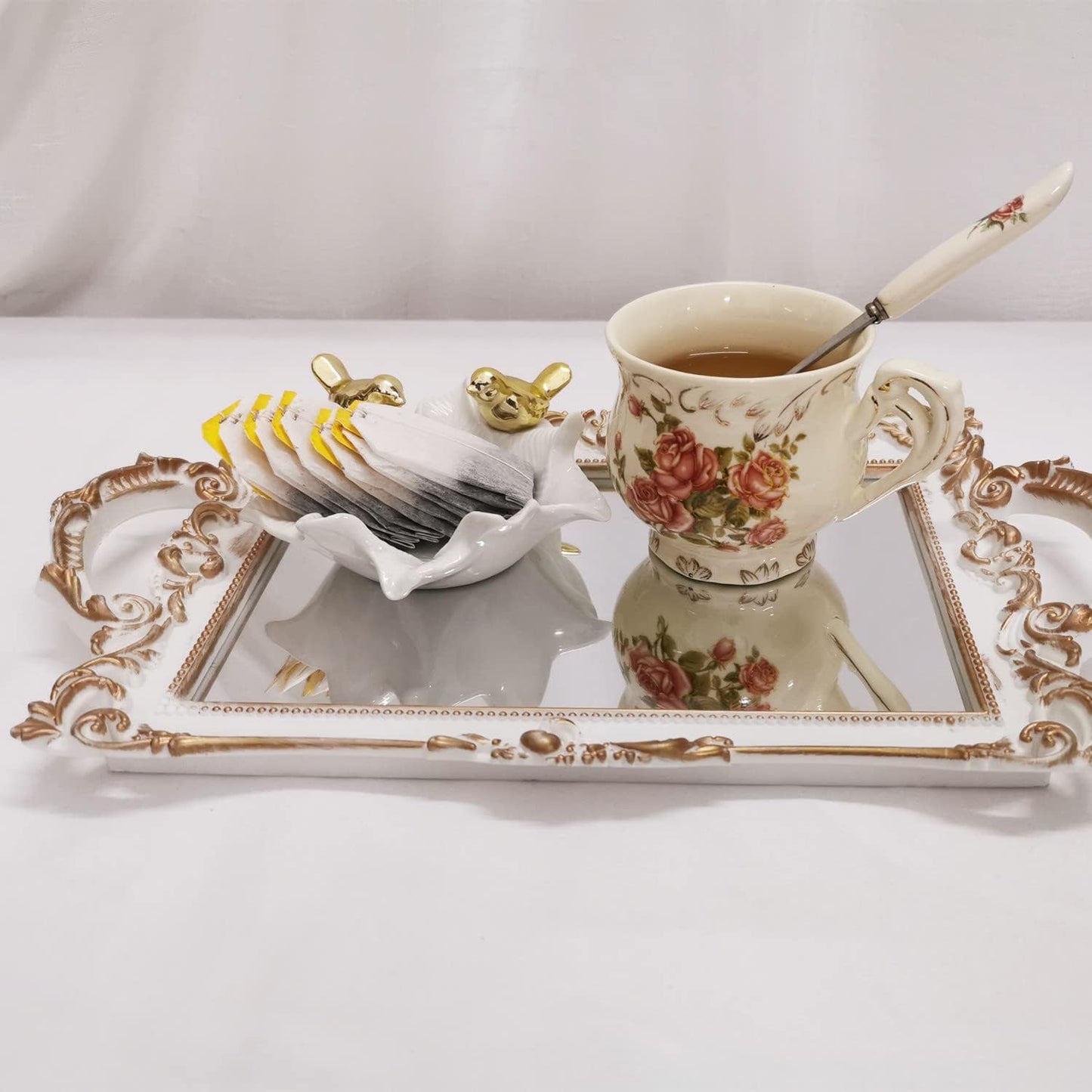 Serving Tray / Makeup Organizer / Golden White / 13 x 7.8