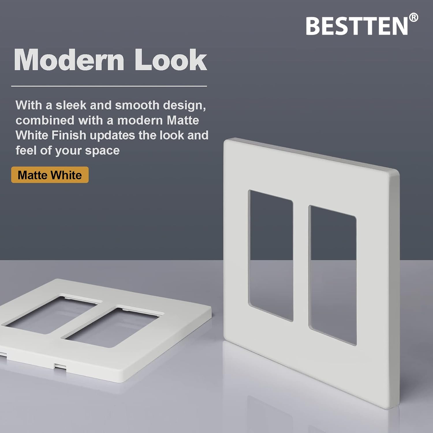 BESTTEN (10 Pack) USWP4 Matte White Series 2-Gang Decor Screwless Wall Plate, Decorator Outlet Cover, H4.69” x W4.73”