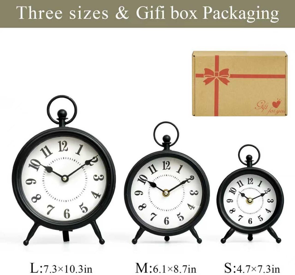 EMAX HOME Small Black Desk and Shelf Clock, 4.7*7.3 Inch Retro Elegant Tabletop Clock with Glass Cover, Silent