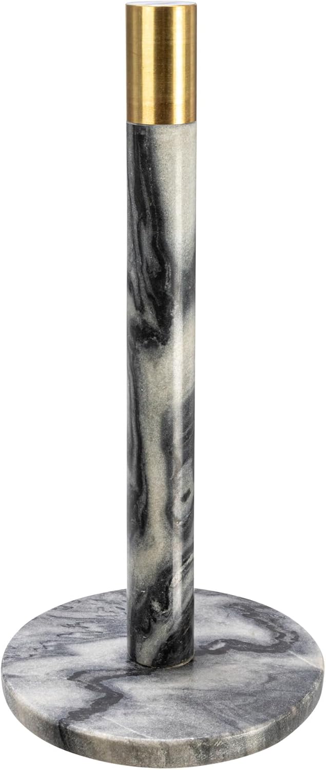 Modern Marble Paper Towel Holder with Brass Detail, Grey