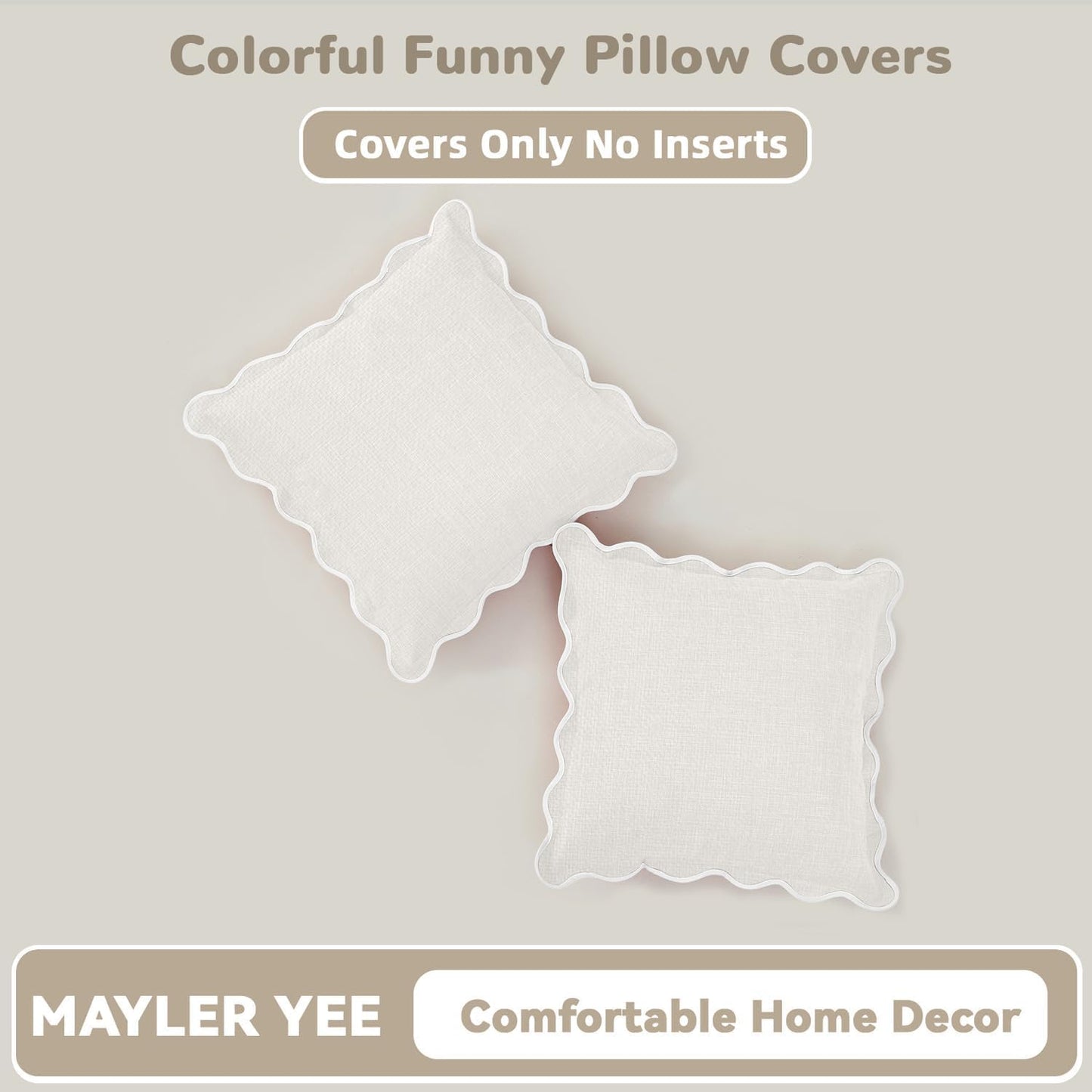 Scalloped Pillow Covers / Beige / 18 x 18 / Set of 2
