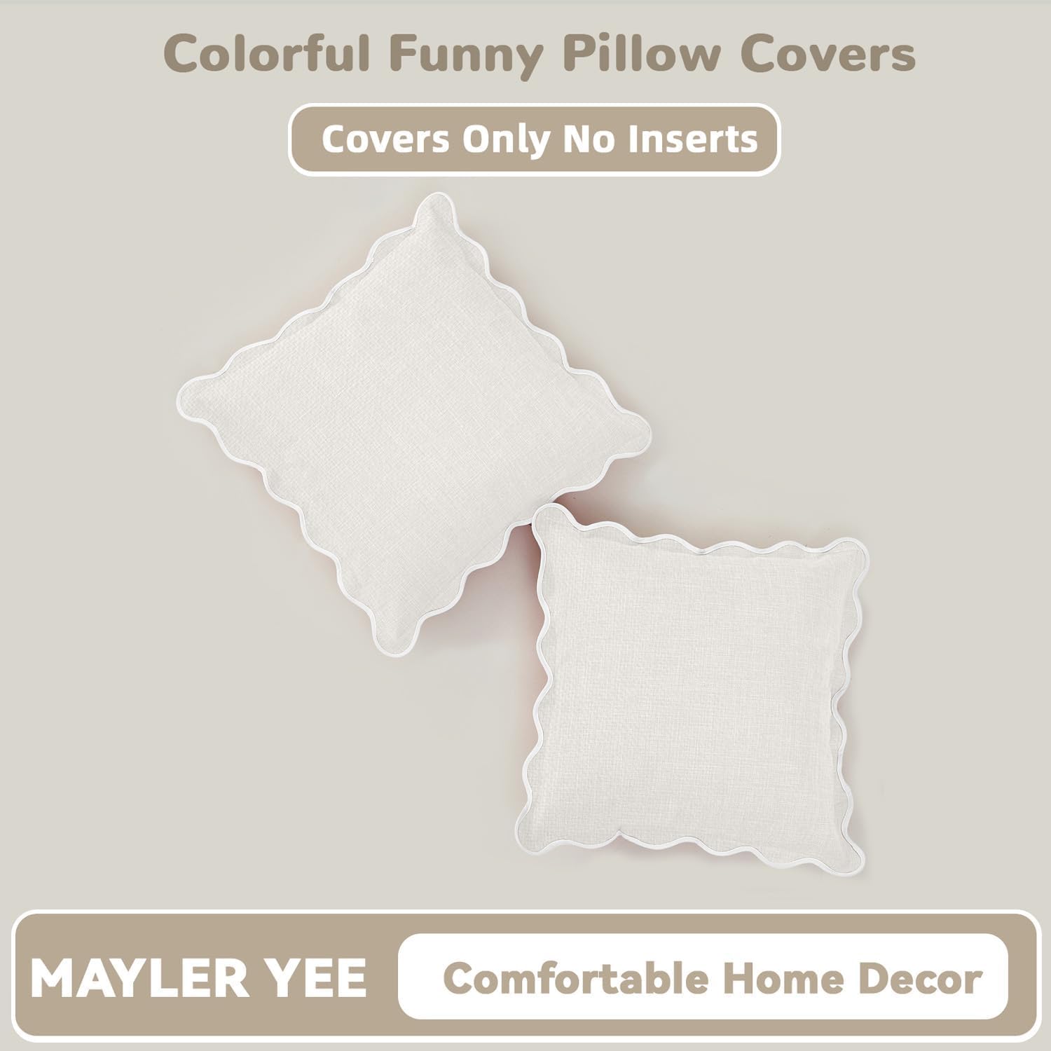 Scalloped Pillow Covers / Beige / 18 x 18 / Set of 2