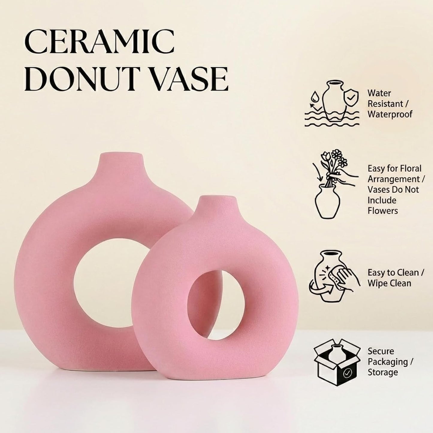 Modern Matte Ceramic Vases for Entryway Living Room Bedroom / Pink / Set of 2