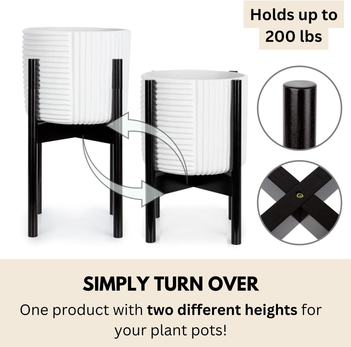 Fox & Fern Adjustable Plant Stand Indoor — 8 to 12 Inch Premium Mid Century Bamboo Plant Stand with Adjustable Width;