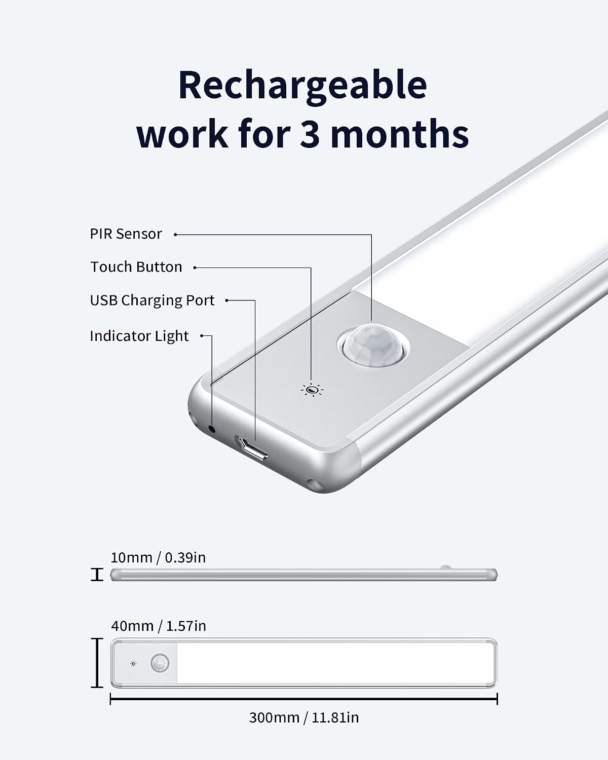 EZVALO Under Cabinet Lights, Wireless Rechargeable Motion Sensor Light Indoor, Dimmable Led Closet Light Battery
