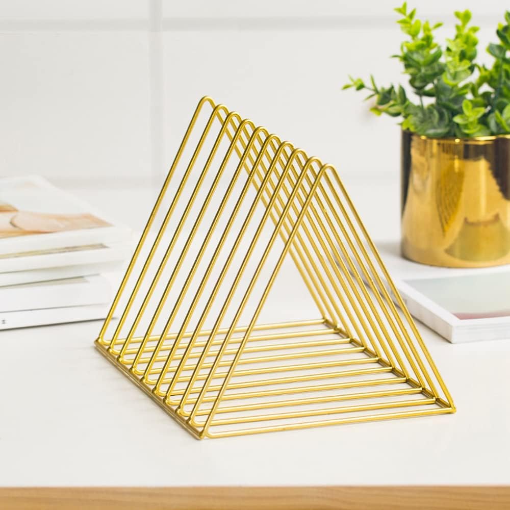 Sooyee 2 Pack 9 Slot Gold Magazine Holder, Desktop File Sorter Organizer Triangle Bookshelf Decor for Home Office, Iron