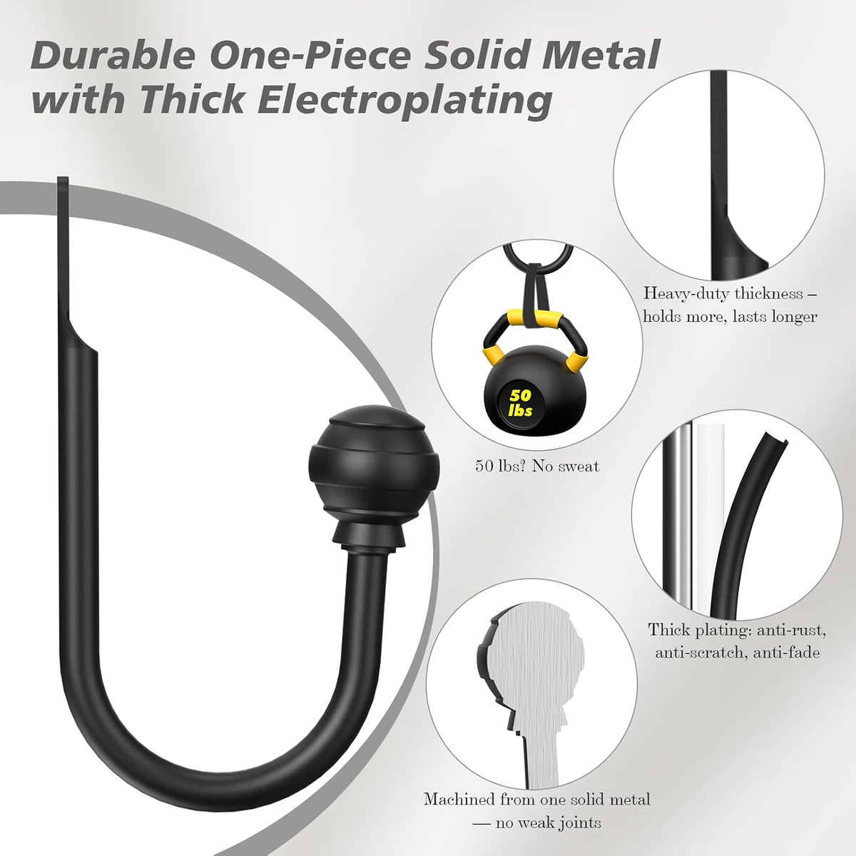 Hion Curtain Holdbacks Black 6pcs, Curtain Tiebacks Wall Mounted Hooks | Curtain Holders for Drapes, One-Piece Metal