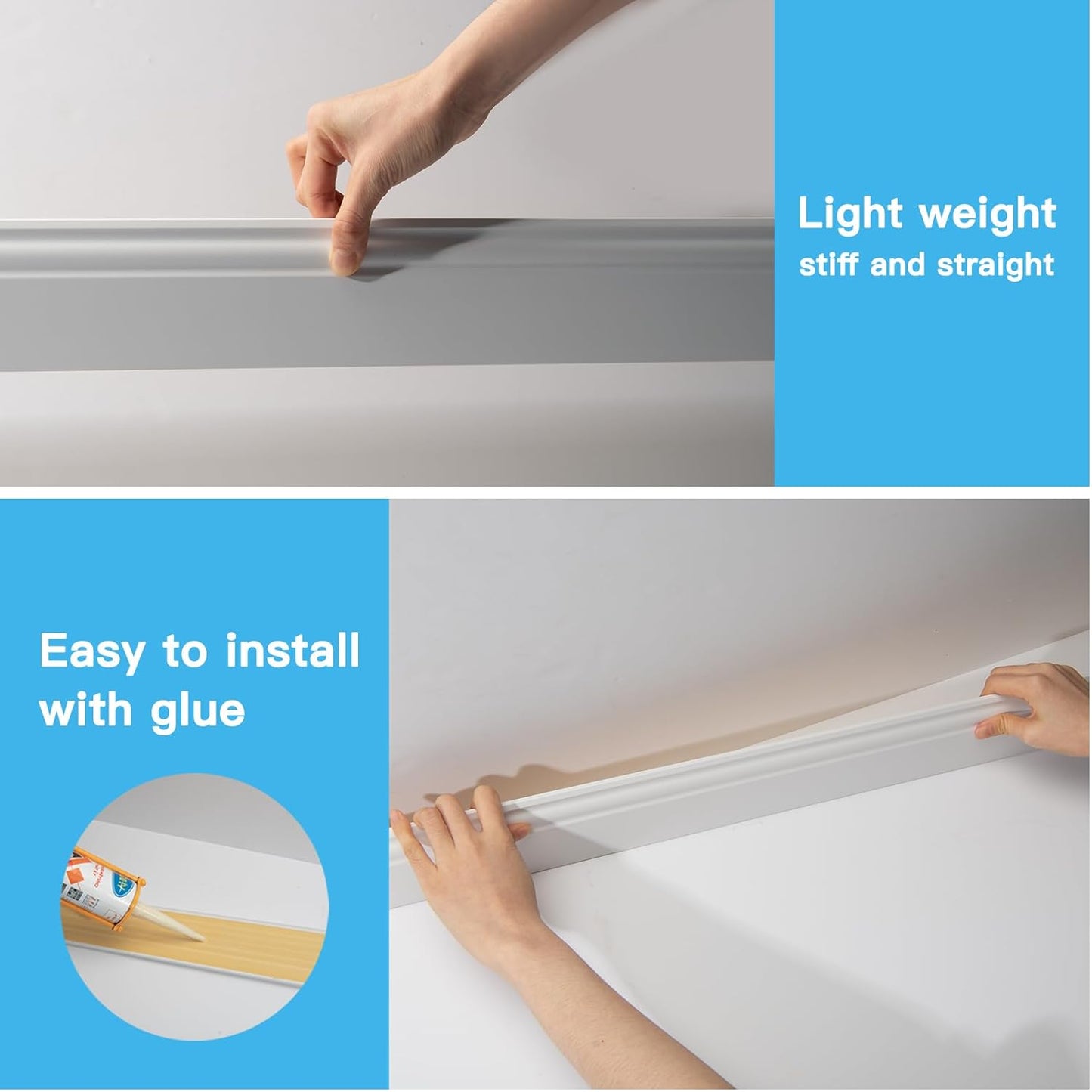 Wall Baseboard Molding Trim of in. / White-1 / 56 x 3.2 / Set of 8