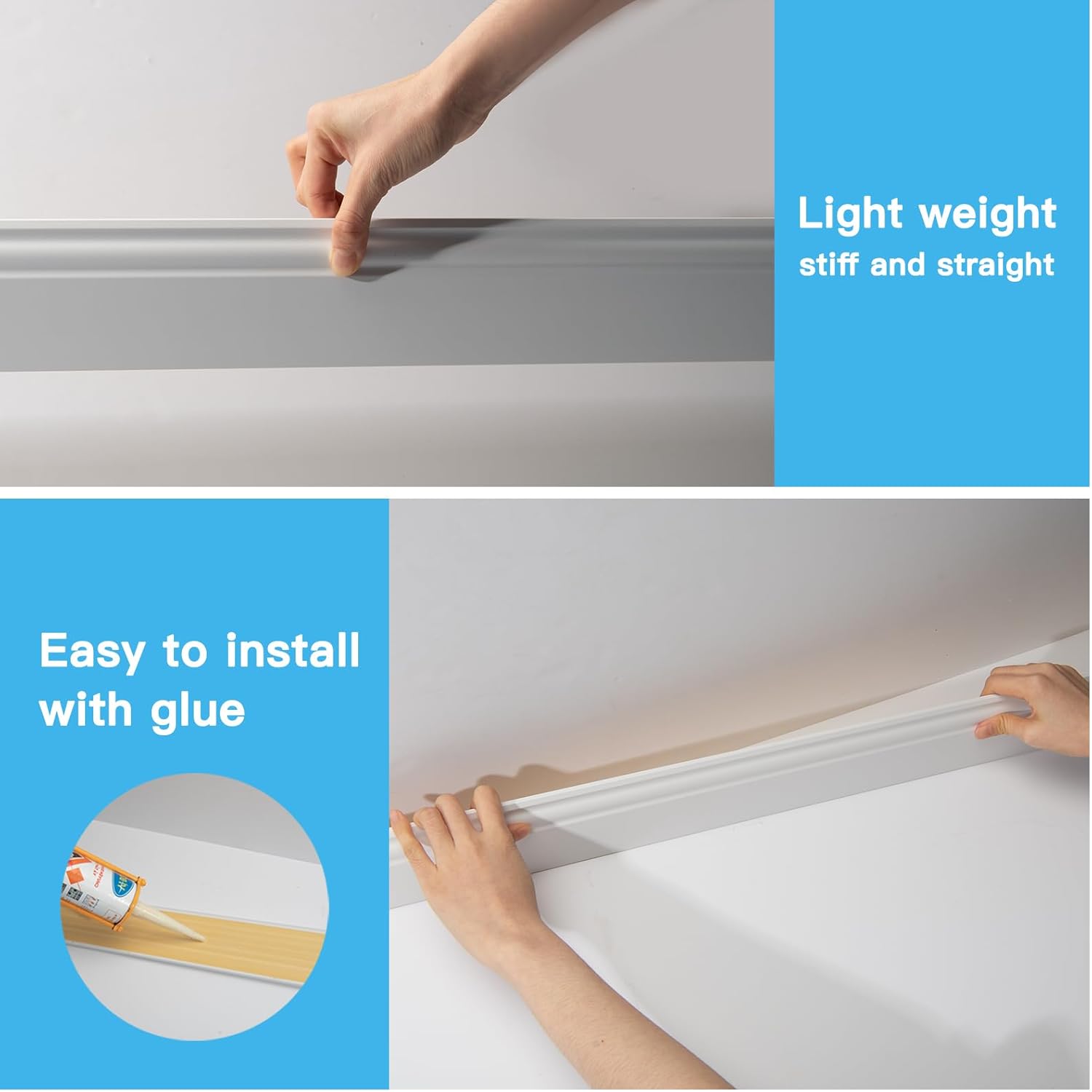 Wall Baseboard Molding Trim of in. / White-1 / 56 x 3.2 / Set of 8