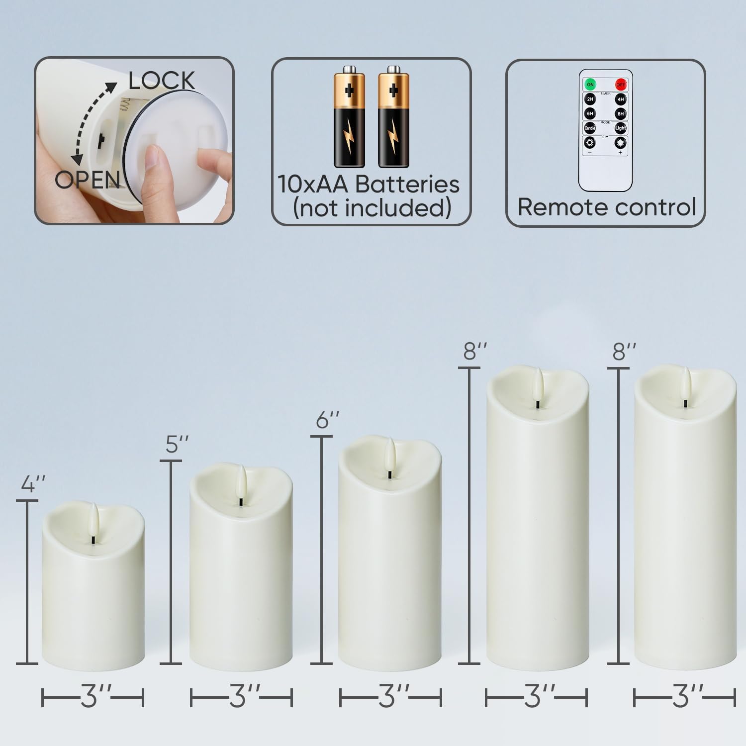 Homemory Outdoor Waterproof Flameless Candles, LED Candles, Battery Operated Candles with Remote and Timers, Electric