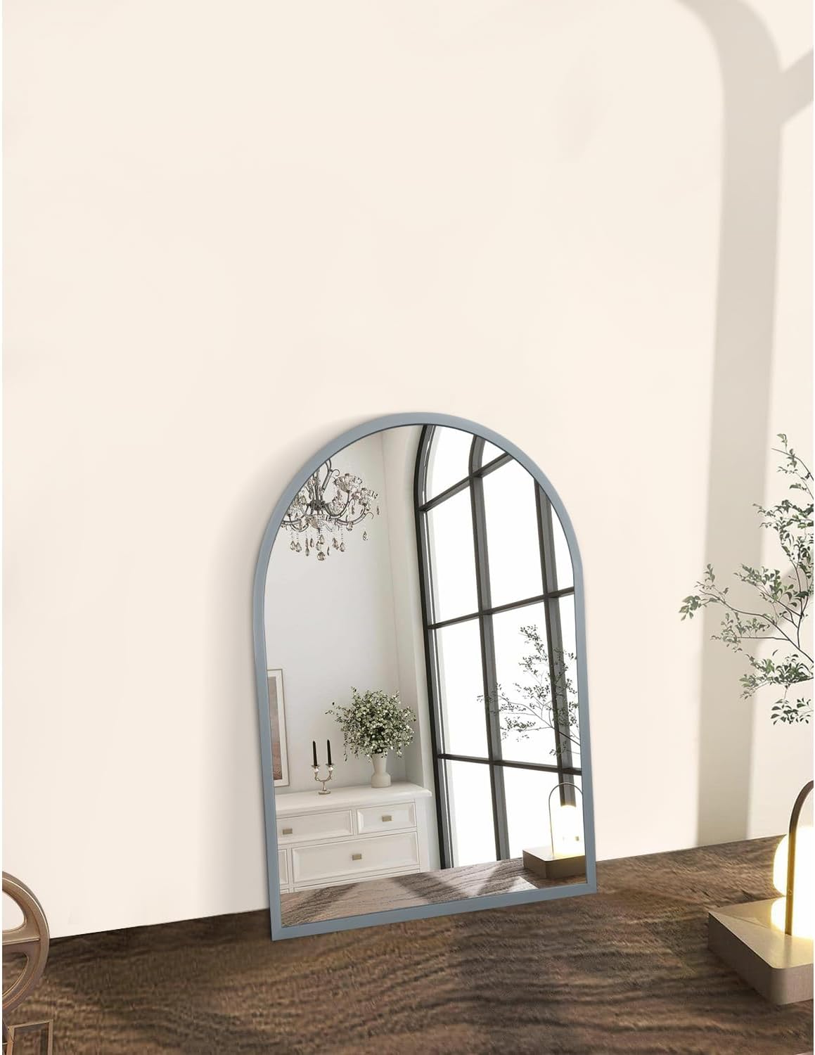 Wall Mirror Arched Bathroom Mirrors Aluminum Alloy Frame Contemporary Hanging / 16"L x 12"W / Grey