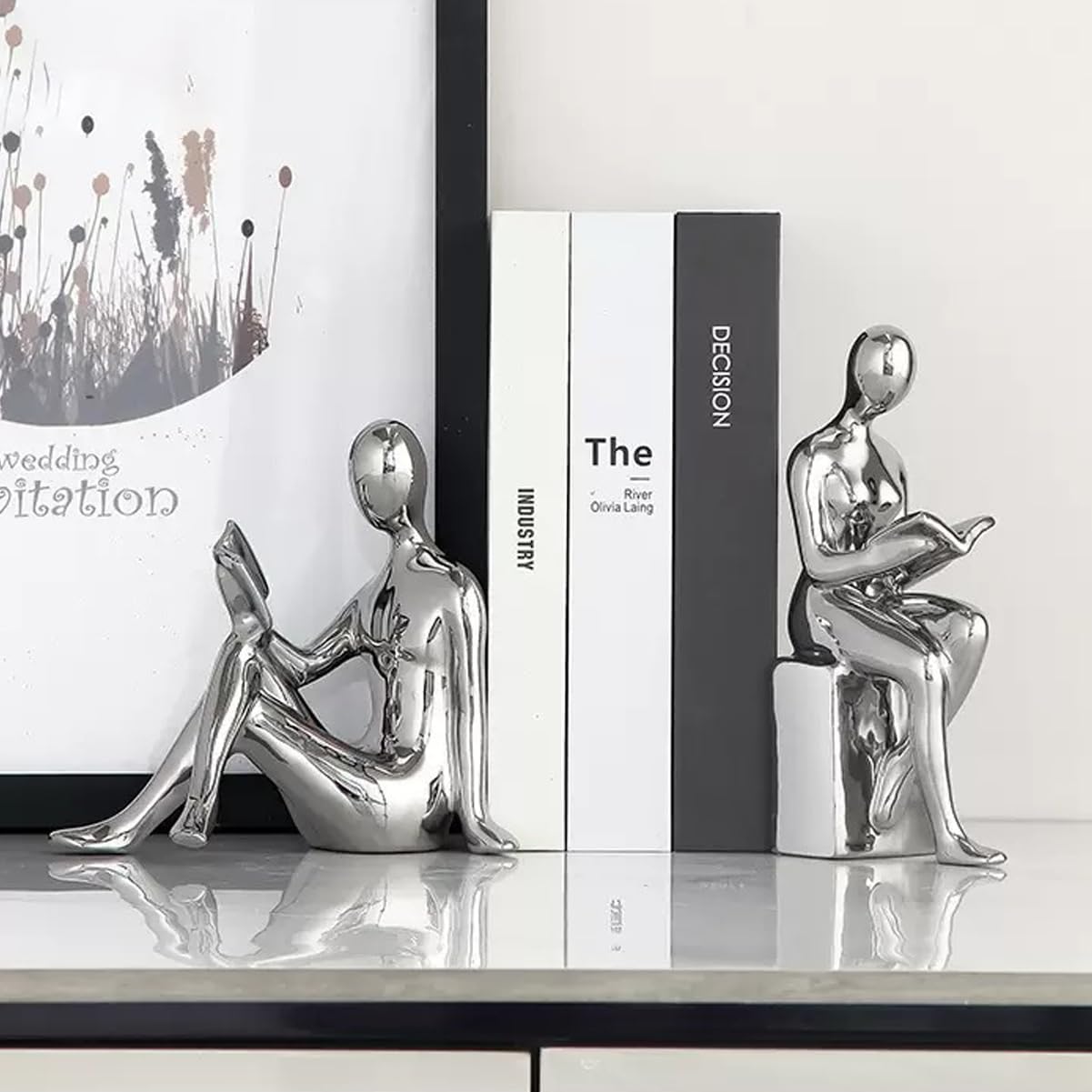 Ceramic Book Ends / Silver