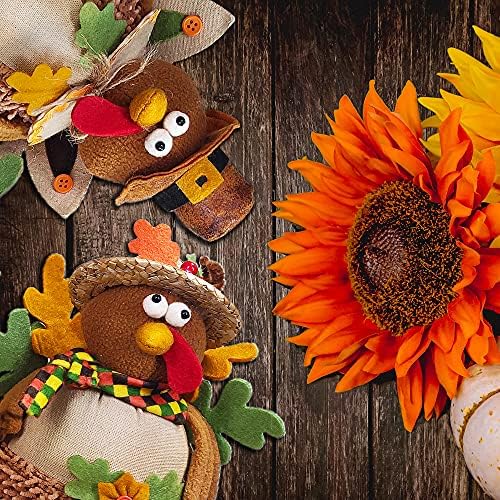 Ogrmar 15" 2PCS Stuffed Turkey Couple Doll Thanksgiving Tabletop Decoration