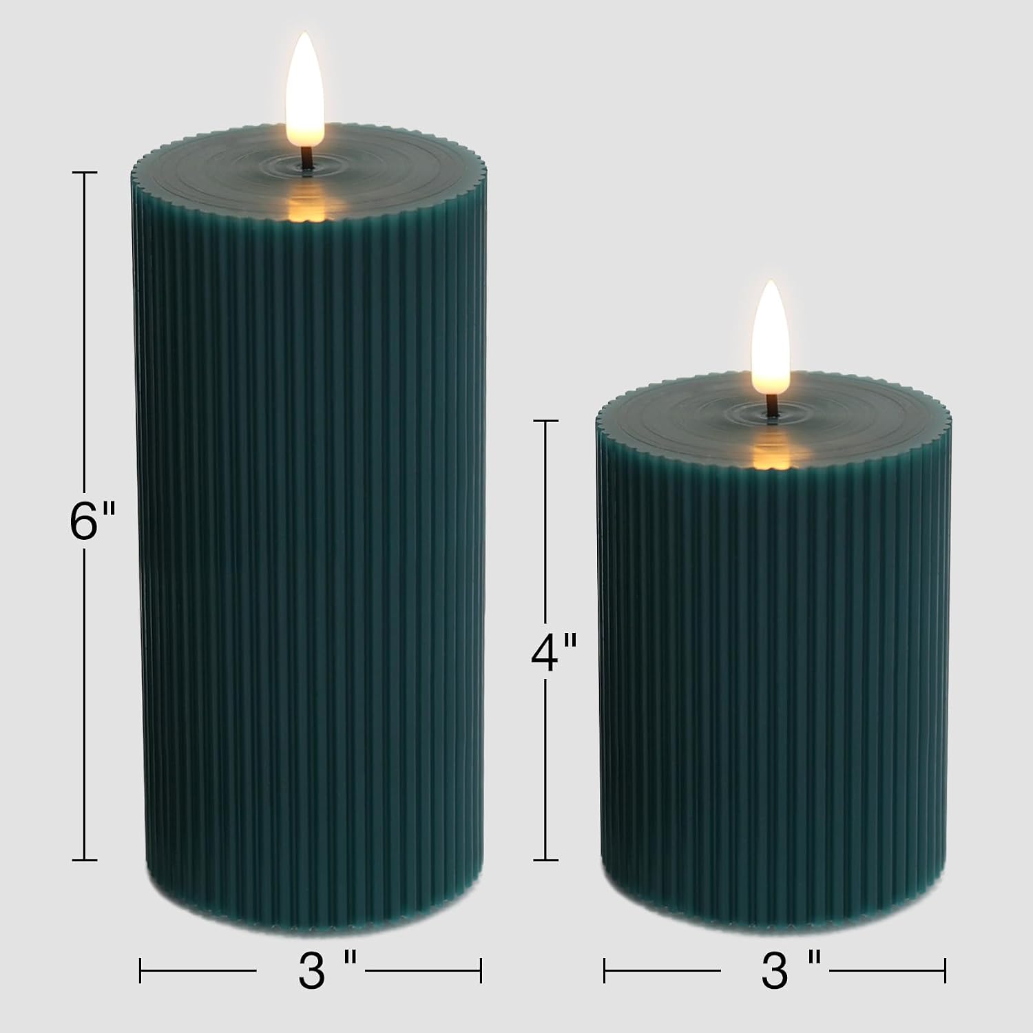 Ribbed Flameless Pillar Candles / Green / Set of 2