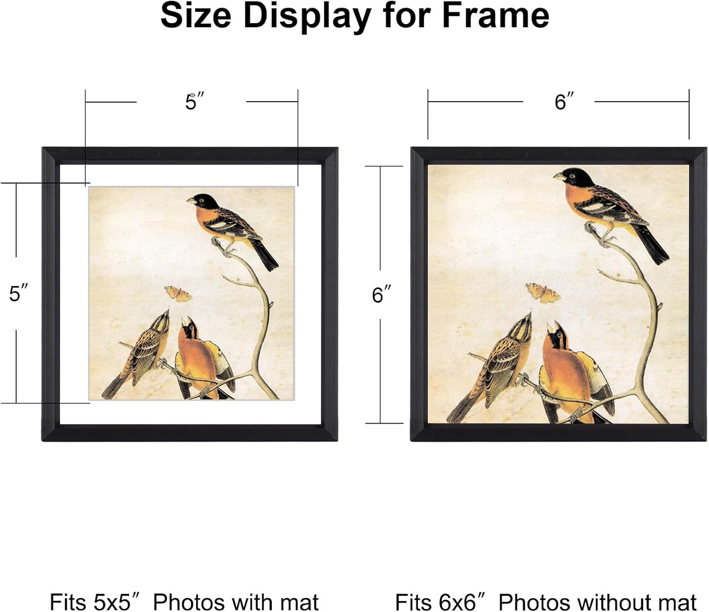 BKABOT 6x6 Black Metal Photo frames 3 Pack HD Glass Mat 5x5 Wall Table | Thin brushed aluminum Picture frames,removable
