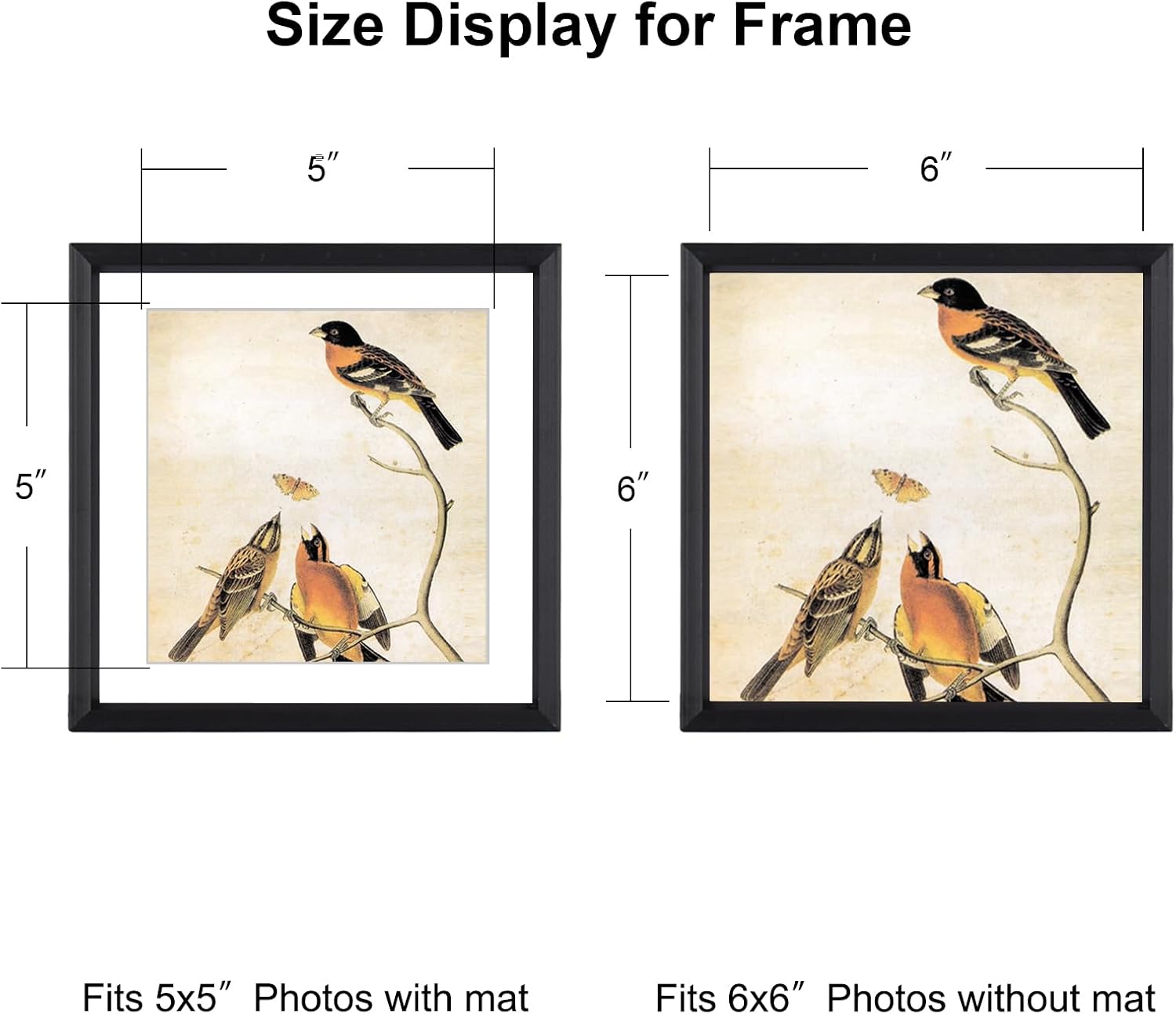 BKABOT 6x6 Black Metal Photo frames 3 Pack HD Glass Mat 5x5 Wall Table | Thin brushed aluminum Picture frames,removable