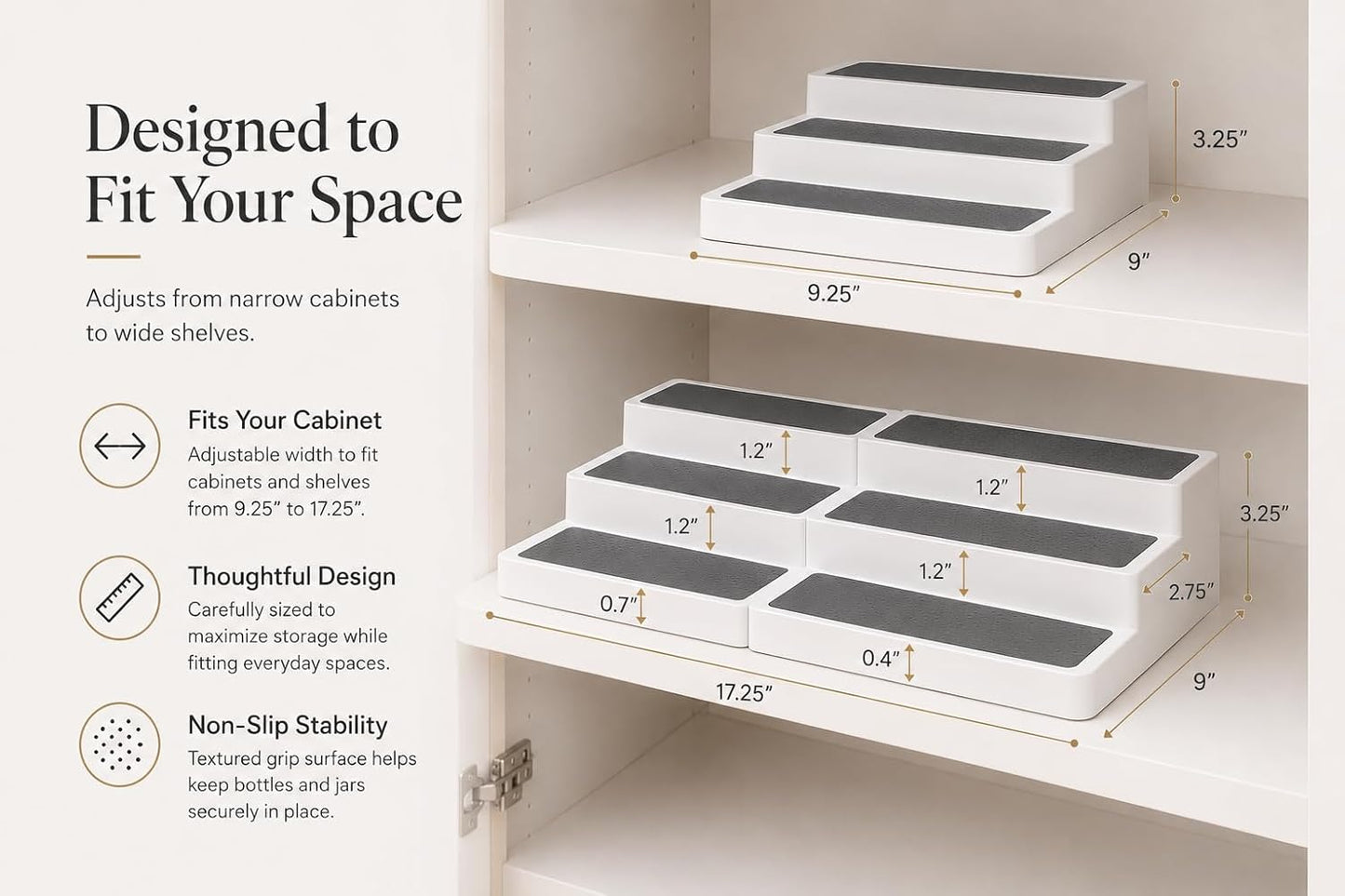 Pack of 2, Expandable 3 Tiered Spice Rack Organizer for Cabinet and Kitchen Pantry Shelf - Non-Slip Shelves for Spices
