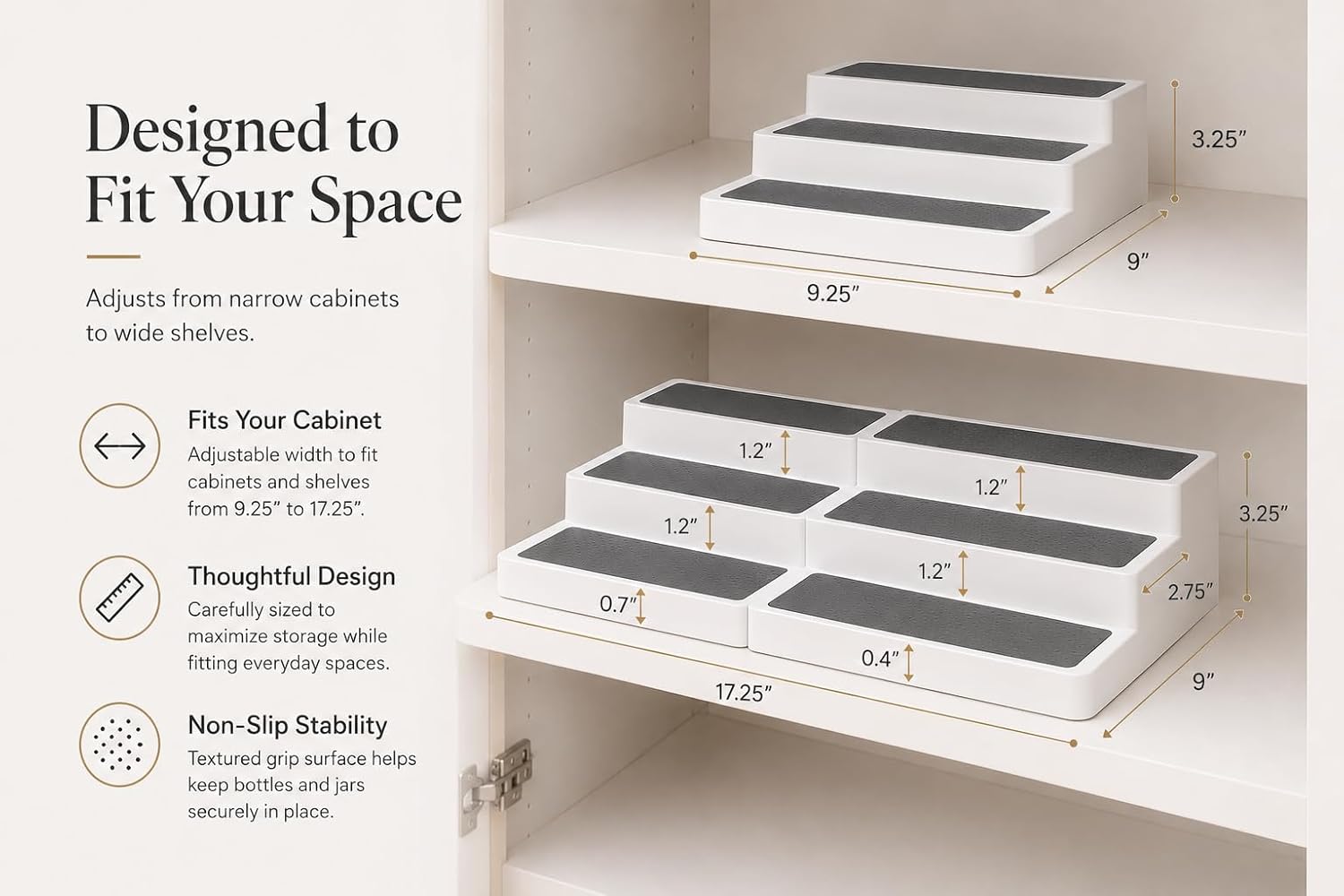 Pack of 2, Expandable 3 Tiered Spice Rack Organizer for Cabinet and Kitchen Pantry Shelf - Non-Slip Shelves for Spices