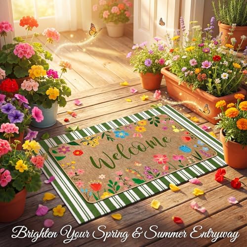 Tinideya 2 Pcs Floral Layered Door Mat Outdoor Wildflower Welcome Mat