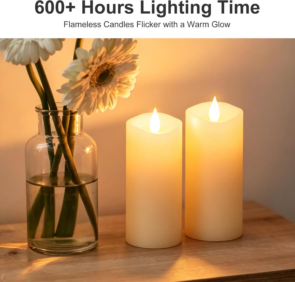2PCS, 3 x 7 inches Flameless Candle with Remote Control, 3D Flickering Wick, Real Wax, Battery Candles,with