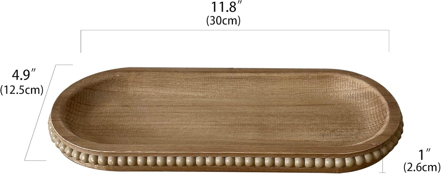 Rustic Beaded Tray / Natural / 11.8 Inch