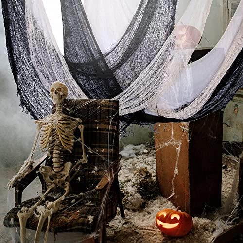 Alpurple 8 PCS Halloween Creepy Cloth Decoration, 30 x 72 Inch Black Spooky Giant Cheesecloth, Freaky Loose Weave Creepy Cloth Fabric Scary Spooky for Halloween Party Decoration (4 Black + 4 White)
