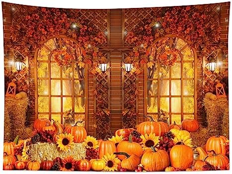HVEST Fall Tapestry Wall Hanging Rustic Orange Pumpkin and Sunflower in Maple Tree Forest Tapestry for Bedroom, Autumn Thanksgiving Tapestries for Living Room Home Holiday Wall Decor, 59W x 51H inches