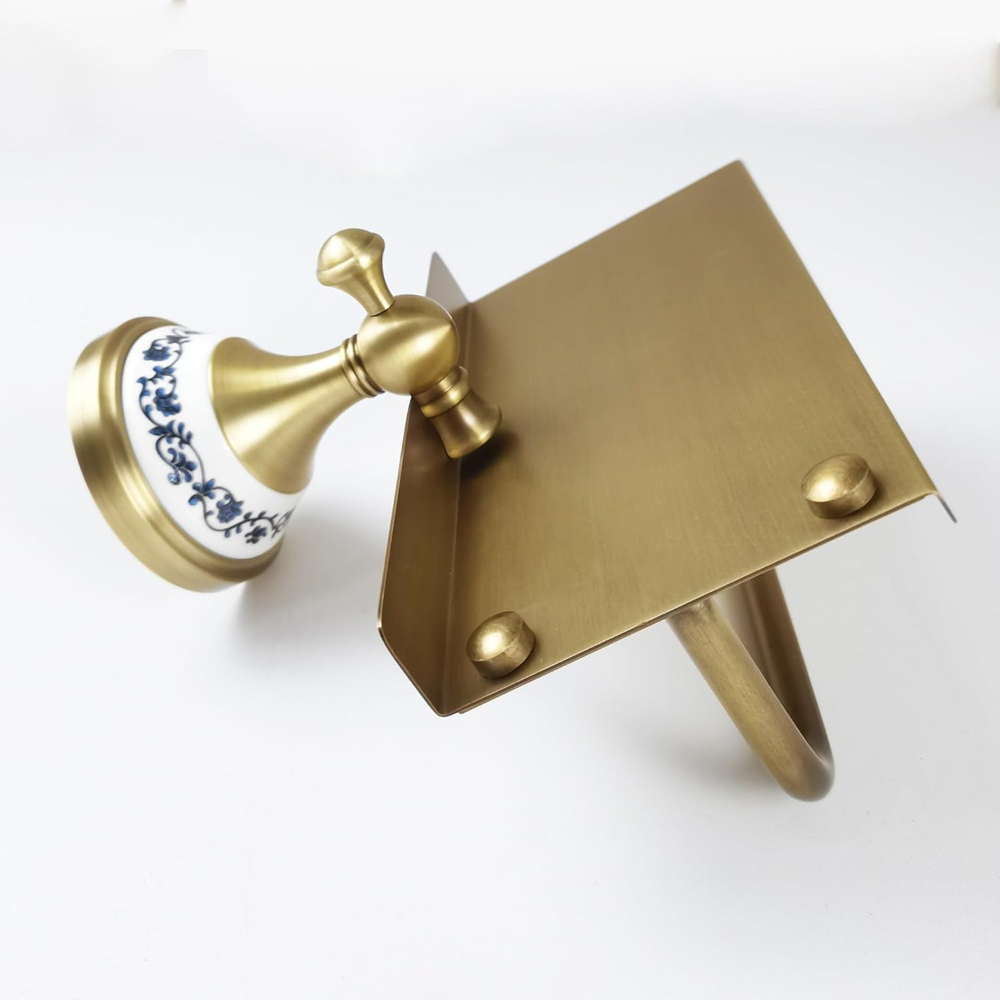 Toilet Paper Holder with Phone Shelf, Bathroom Toilet Paper Roll Holder Antique Bronze Brass Wall Mounted Bathroom