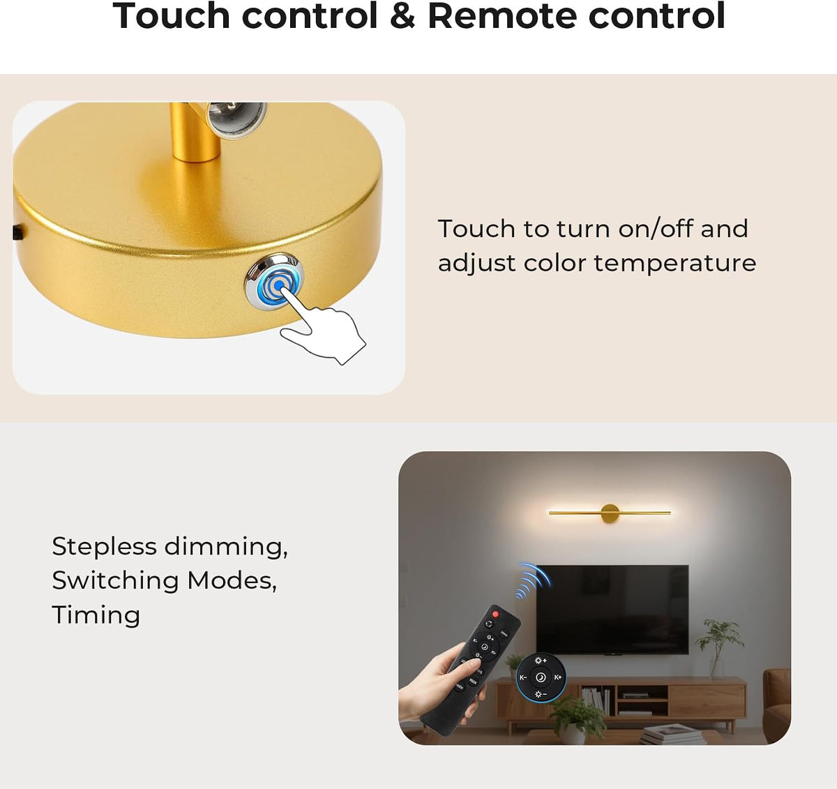 Rechargeable Wall Light Detachable Wireless Dimmable 1 Pack 360°Rotate | Battery Operated Wall Sconce 3000-6500K with