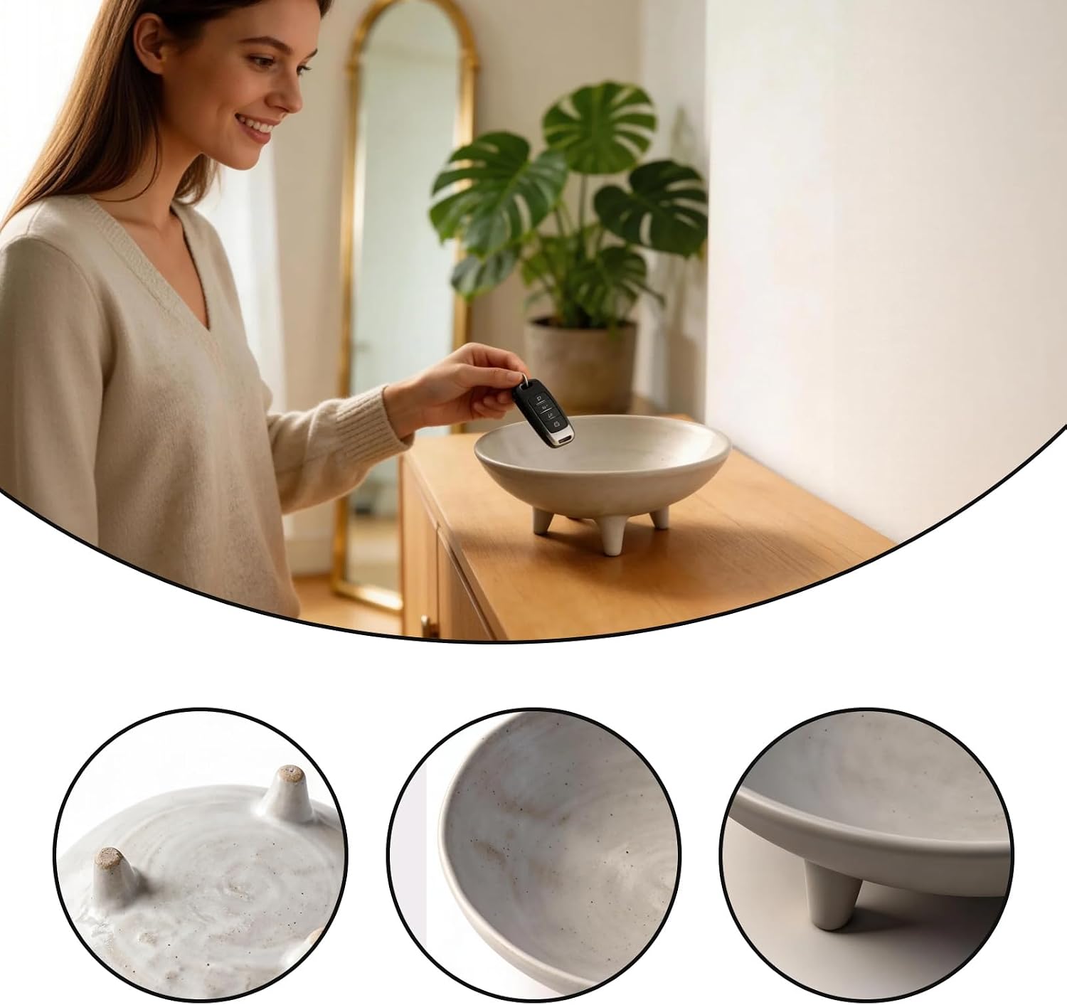 6- Three-Legged Ceramic Decorative Bowl / White