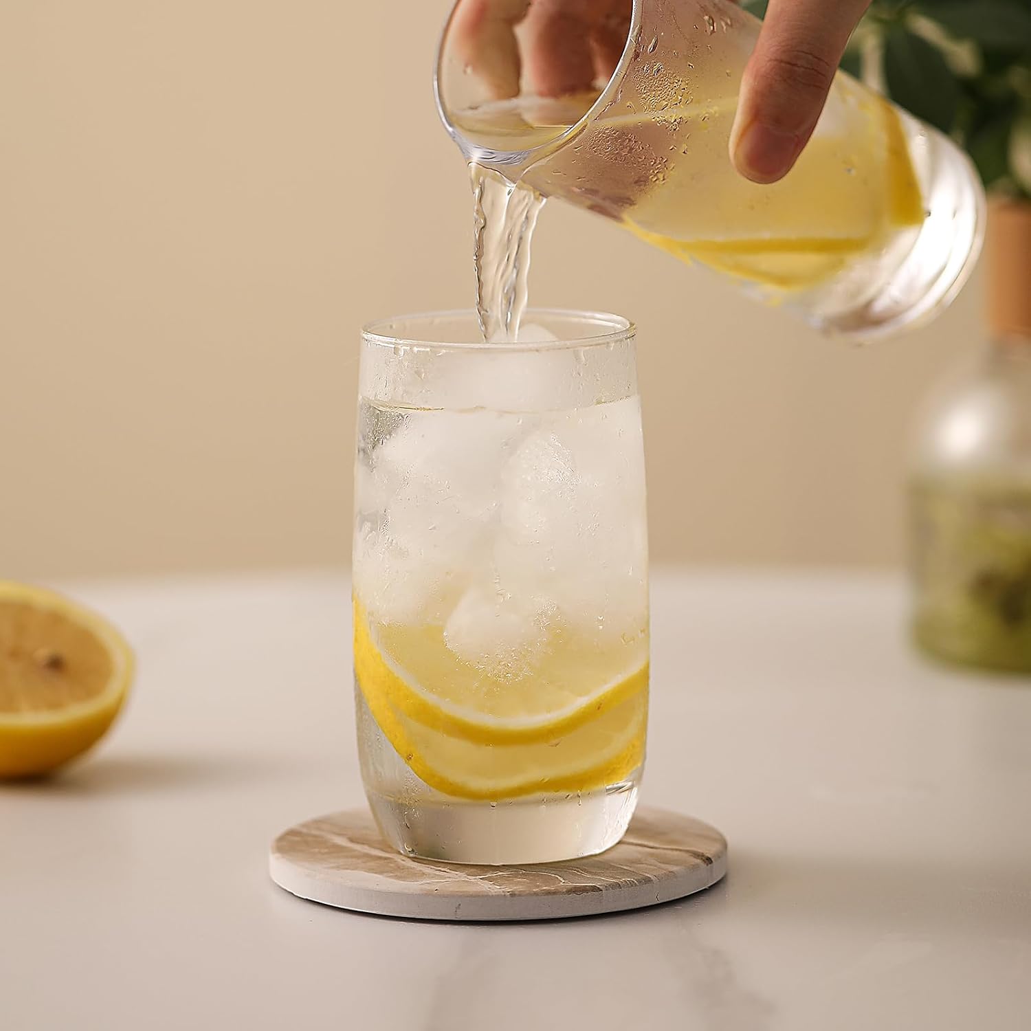 Holder / Black Marble Style Ceramic Drink Coaster / Yellow Marble / Set of 6
