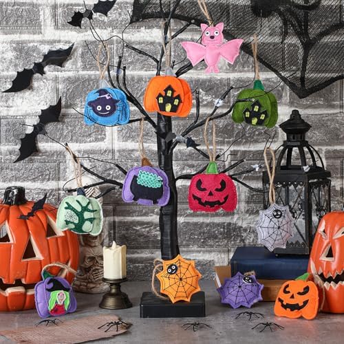 SmoothNovelty 12 Pcs Halloween Felt Ornaments 3D Pumpkin Hanging Tree Decor