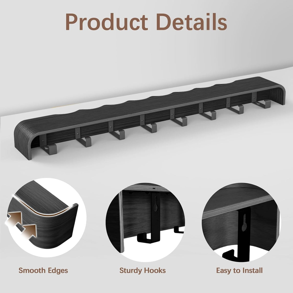 Coat Rack Wall Mount with Hidden Hooks, Wall Hooks with Shelf, Wall Key Holder Mount Wooden Shelf Entryway Hooks for